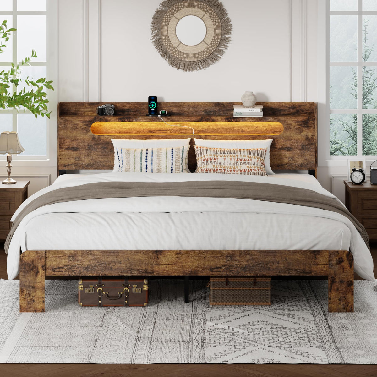 Queen Bed Frame with Storage Headboard and Charging Station G27835