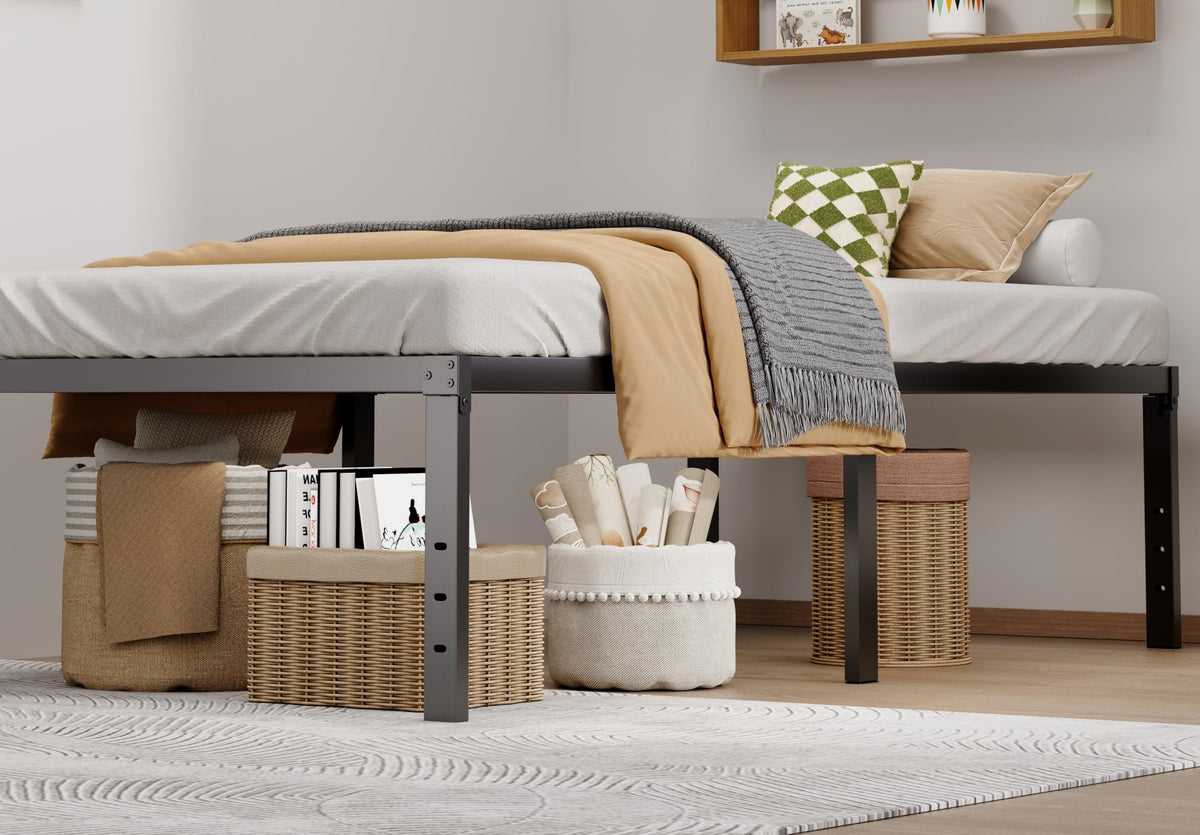 Twin XL 18 Inch Metal Platform Bed Frame with Underbed Storage T7431