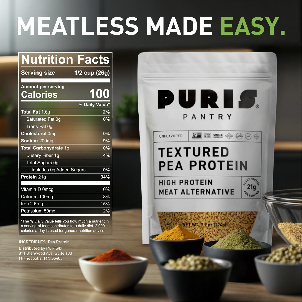 Textured Pea Protein 21g 5 lb Bulk P8474