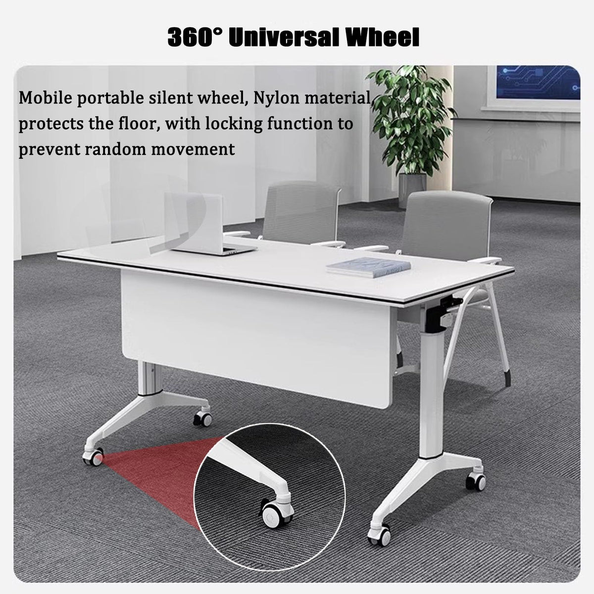 Wooden Folding Table with 360° Wheels V37791