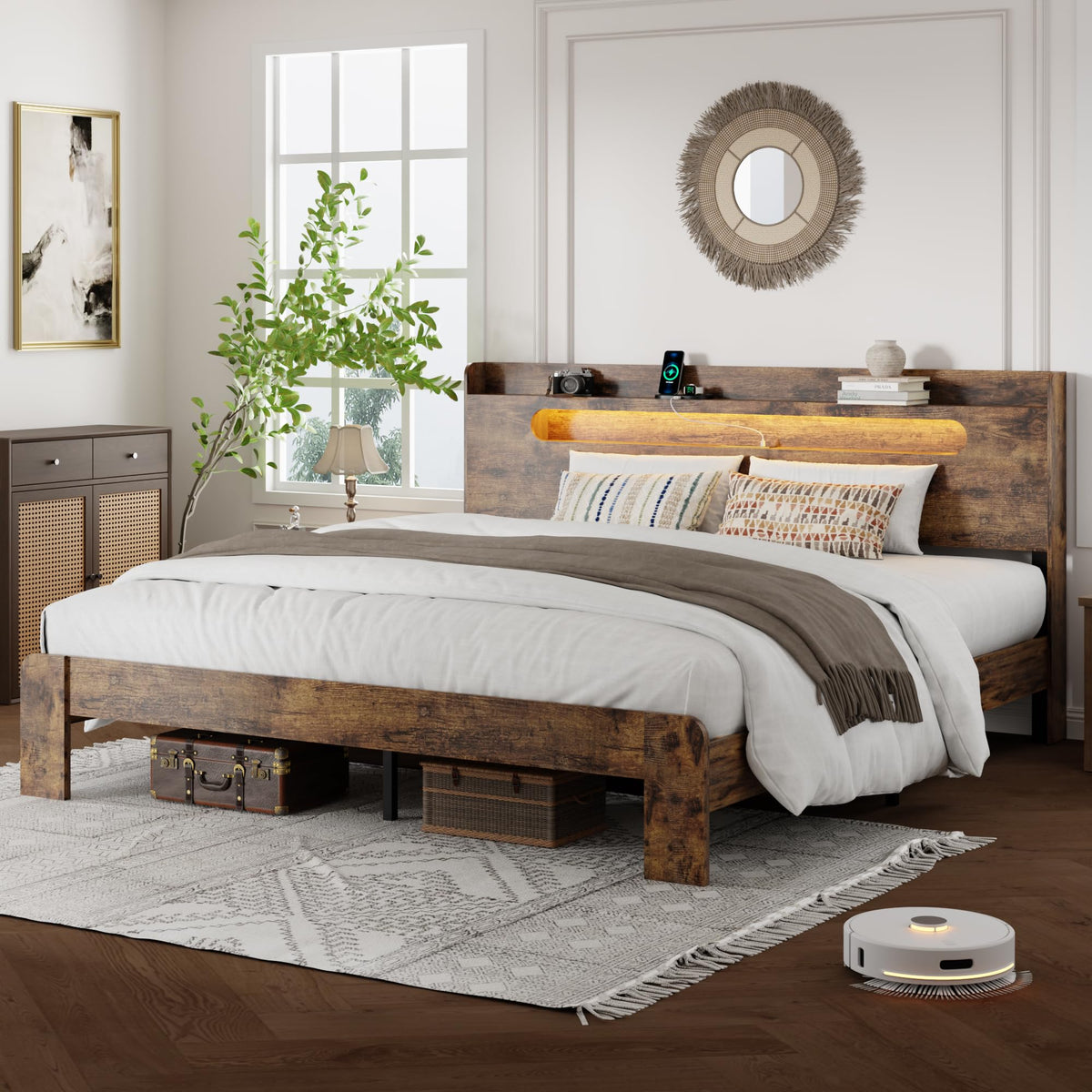Queen Bed Frame with Storage Headboard and Charging Station G27835