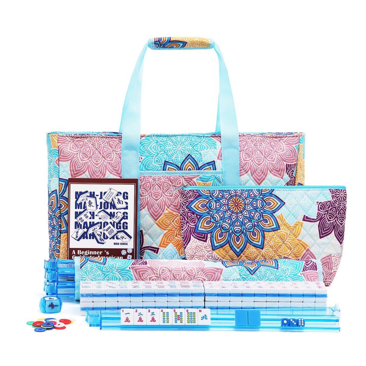 166 Blue Mahjong Tile Set with Carrying Bag V608608