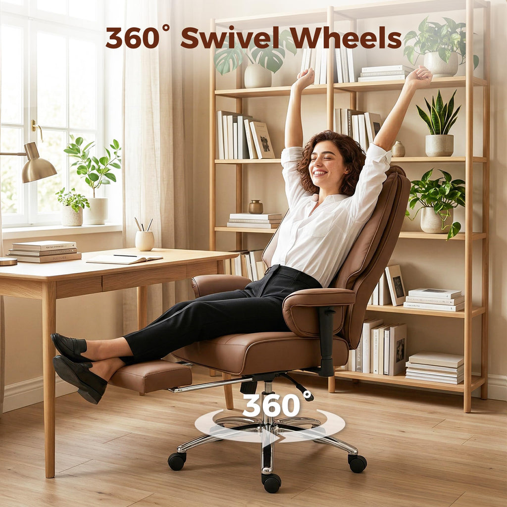 Brown Ergonomic Reclining Office Chair with Footrest J58280