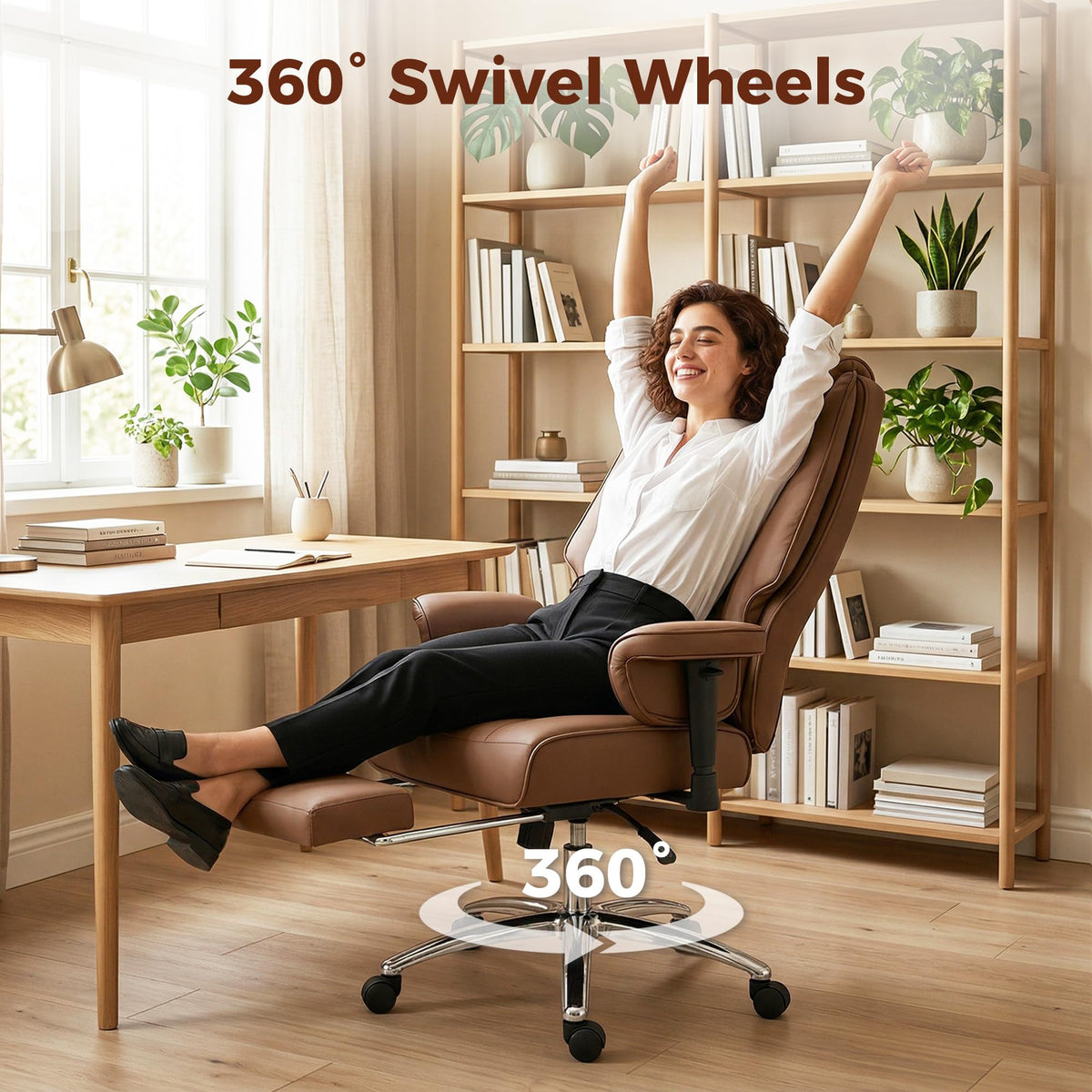 Brown Ergonomic Reclining Office Chair with Footrest J58280