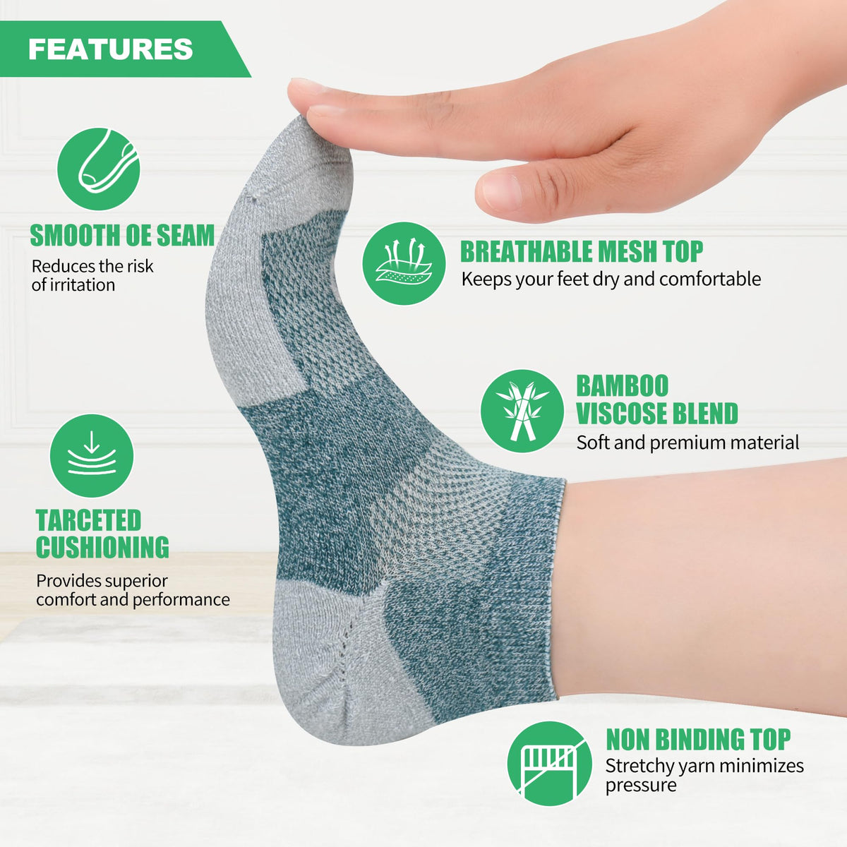 Diabetic Ankle & Low Cut Socks, 6 Pairs V8539
