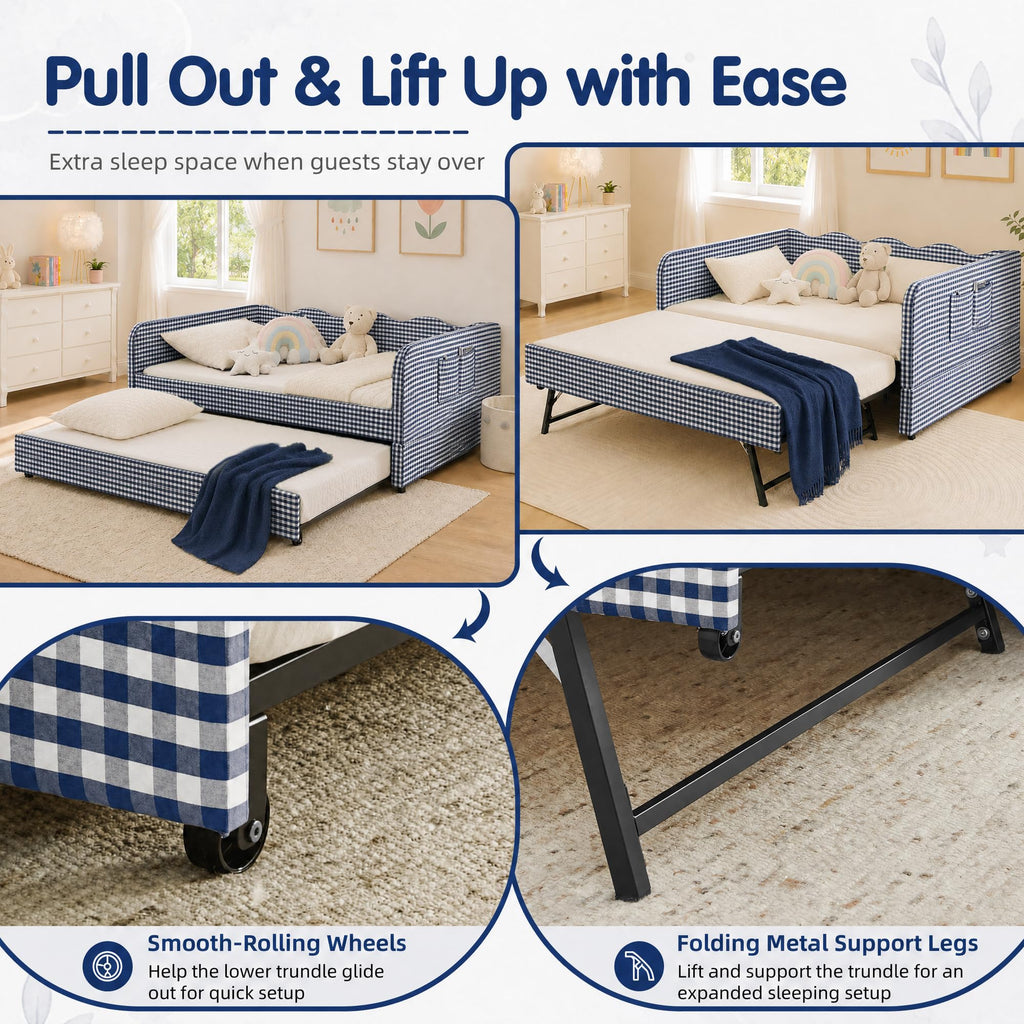 Blue Gingham Twin Daybed with Pop Up Trundle Q308359