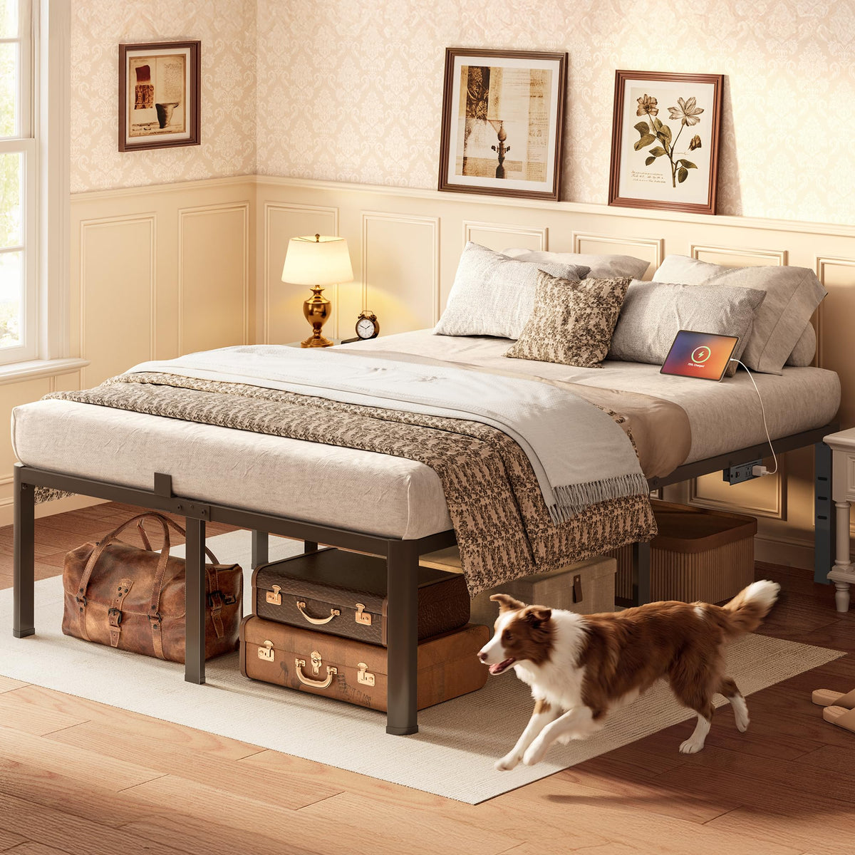 Queen Bed Frame with Charging Station U378340