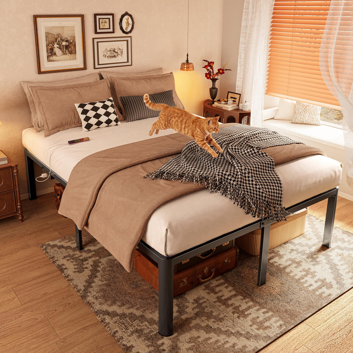 Queen Bed Frame with Charging Station U378340