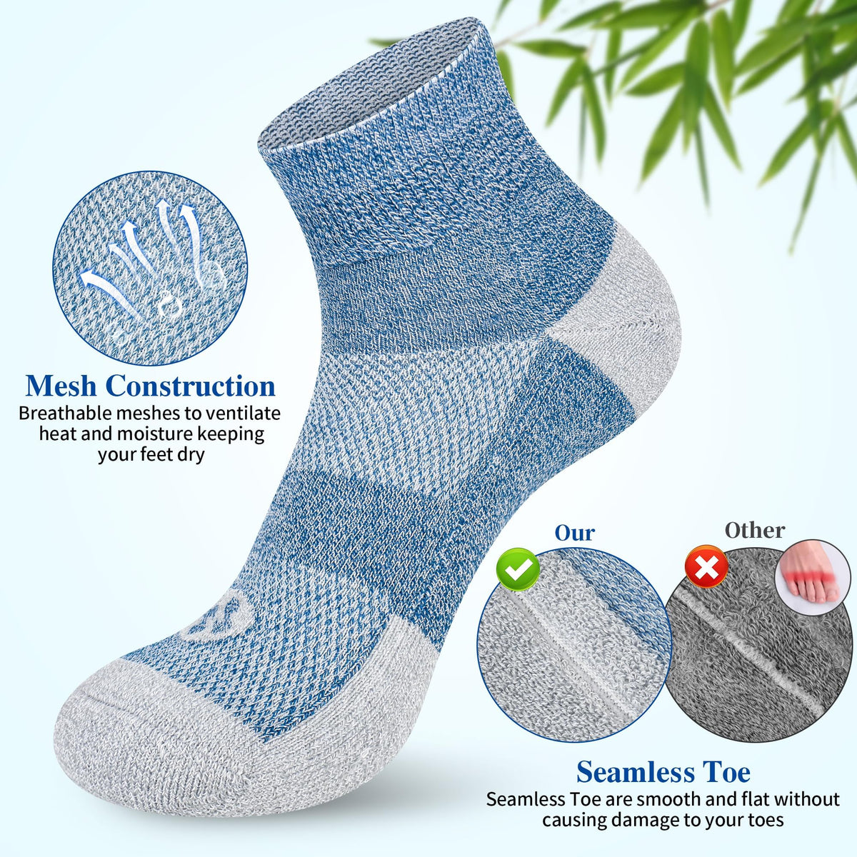 Diabetic Ankle & Low Cut Socks, 6 Pairs V8539