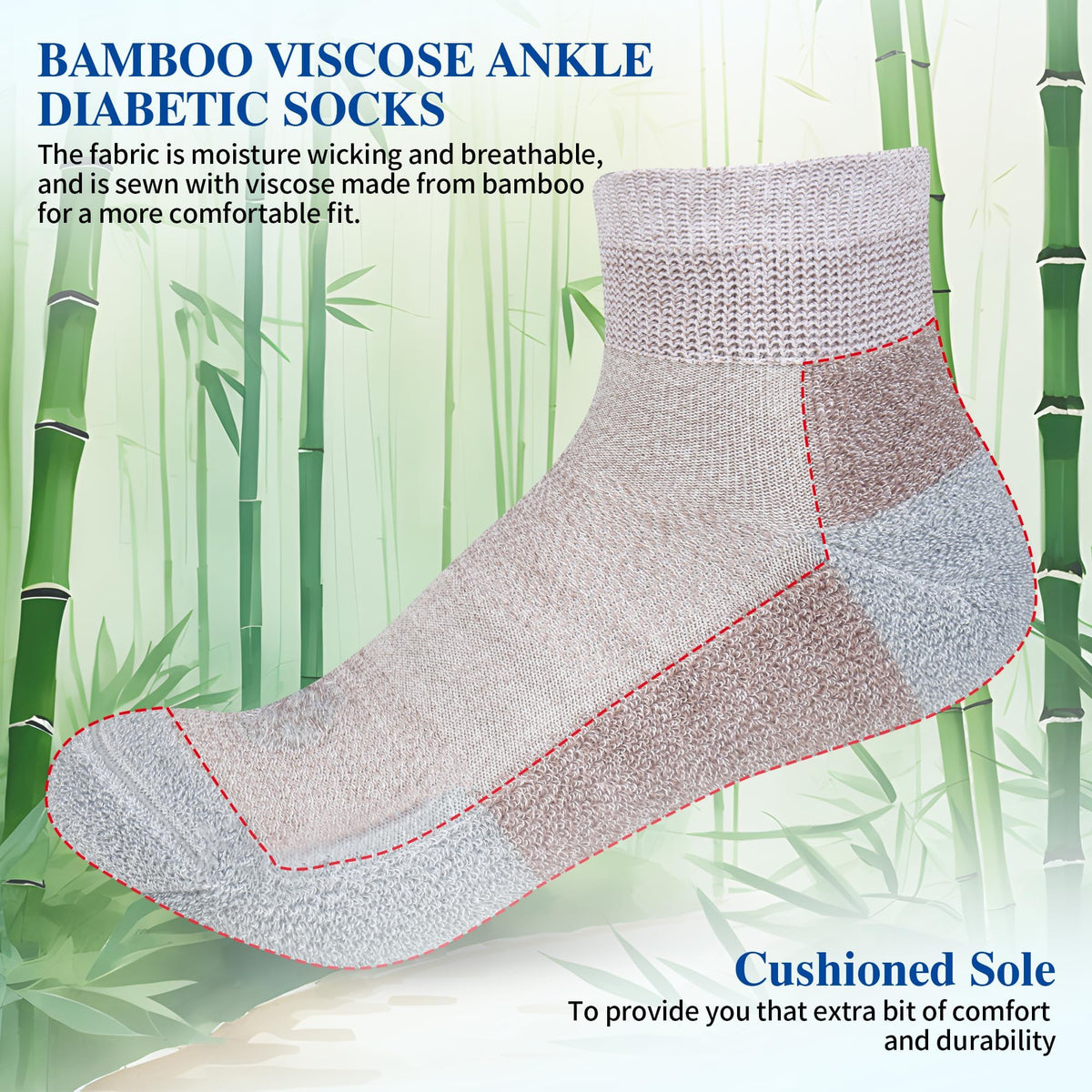 Diabetic Ankle & Low Cut Socks, 6 Pairs V8539