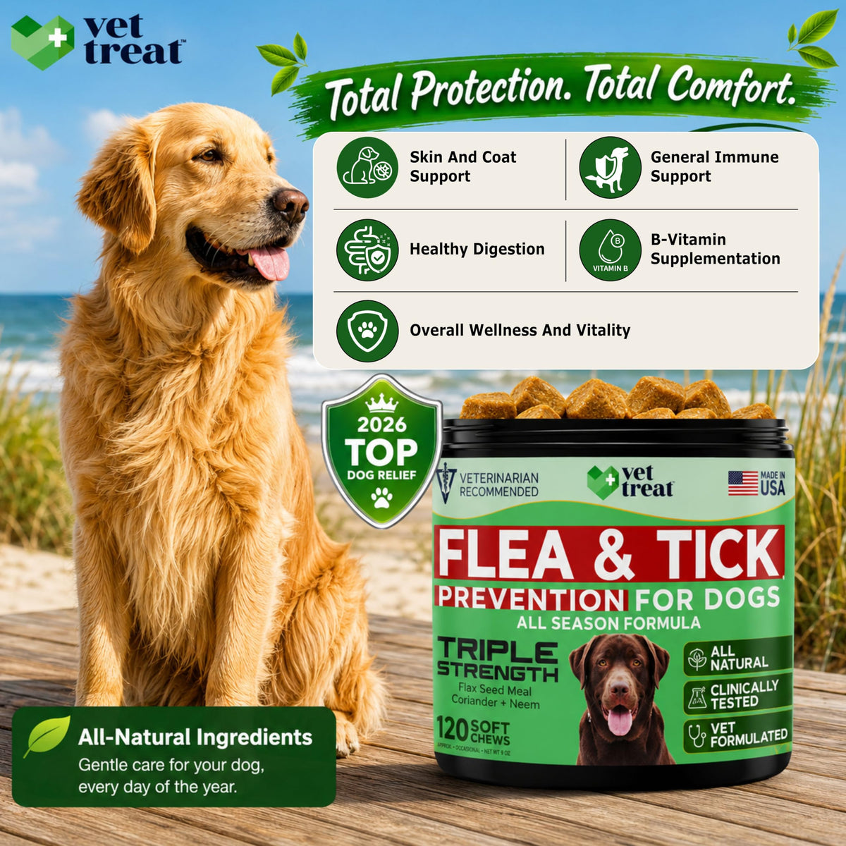 Flea and Tick Chewables for Dogs Chicken 120 Soft Treats N385470