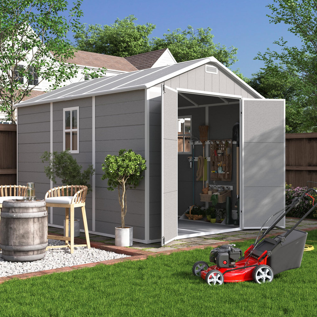 Plastic Storage Shed 7.5x10FT Grey White I912
