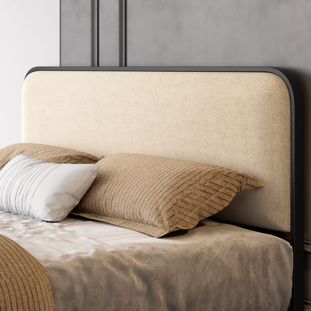 Full Size Metal Bed Frame with Upholstered Headboard K7942