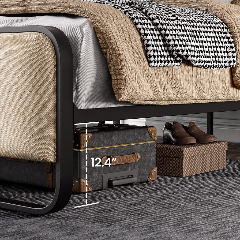 Full Size Metal Bed Frame with Upholstered Headboard K7942